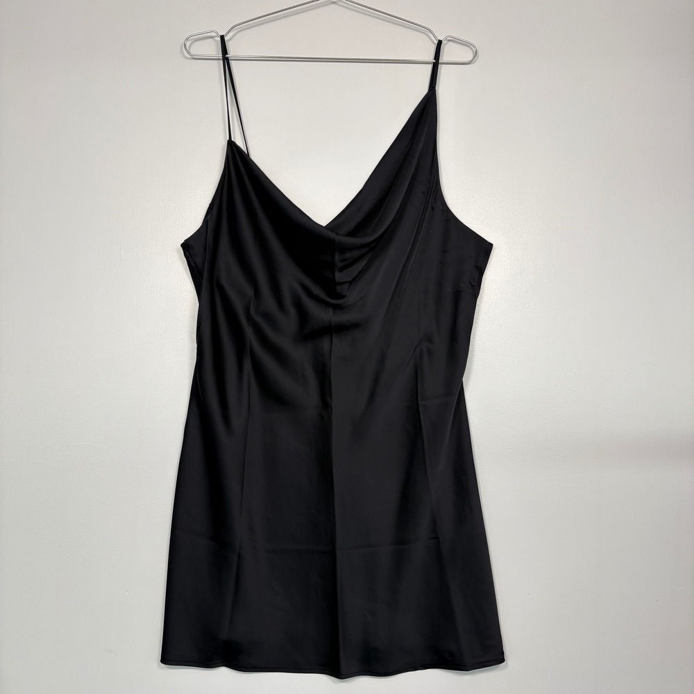 Abercrombie & Fitch Womens Mini Dress XLP Black Satin Cowl Neck Adjustable Strap